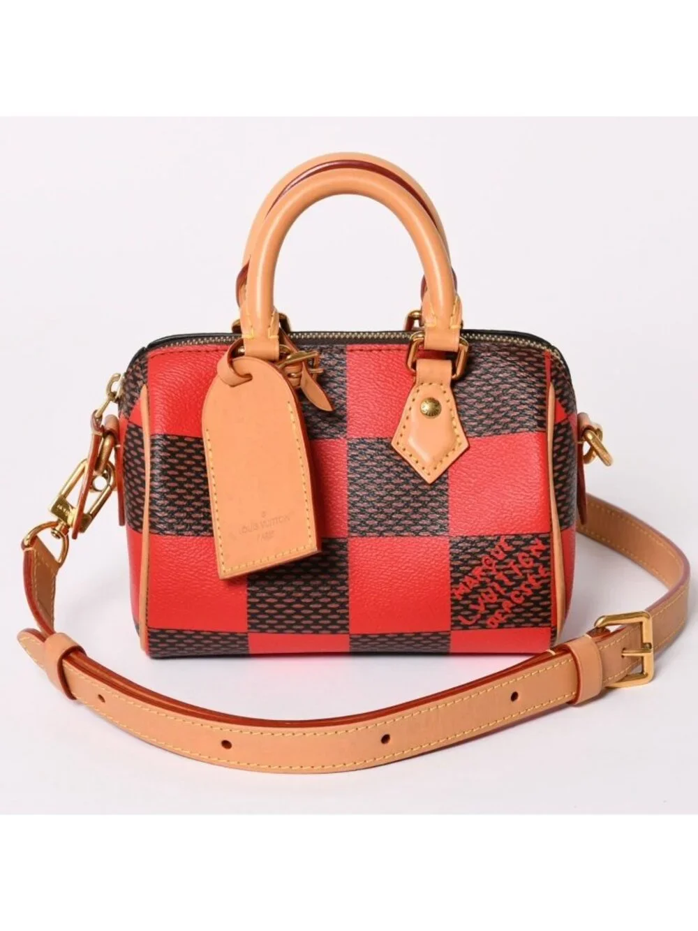 Louis Vuitton Speedy Bandouliere 18 Rouge Damier Pop Brown Red Handbag